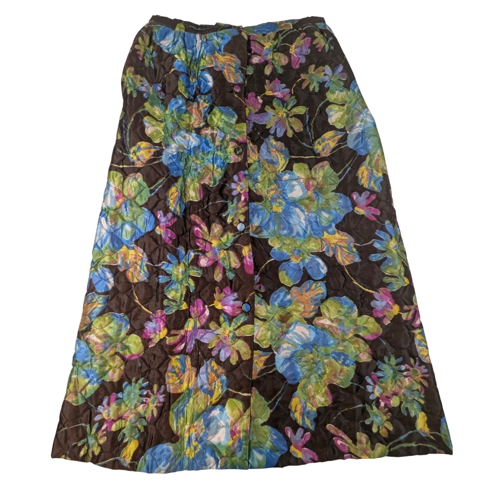 Vtg Quilted Floral Maxi Skirt Button Front USA L Hippie Festival Gorpcore Puffer